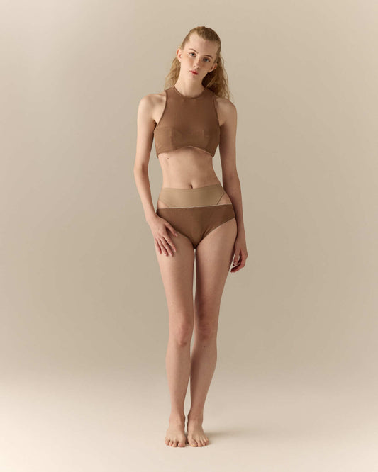 The Solene High-Neck Mesh Bikini Bottom |  Moka