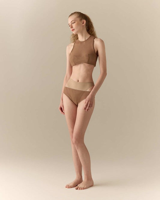The Solene High-Neck Mesh Bikini Bottom |  Moka